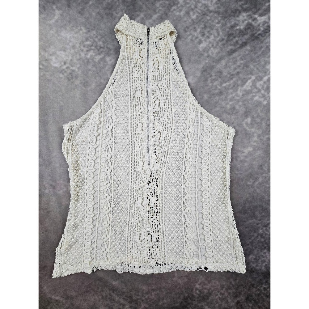 BKE Gimmicks Boho Crochet Halter Top Large Ivory Lace Cutout Festival Tank - Picture 6 of 10
